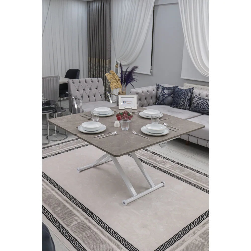 Home Üst Tabla Mdf  Frezeli Latte Oval Köşe Alt Ayak Beyaz Renk