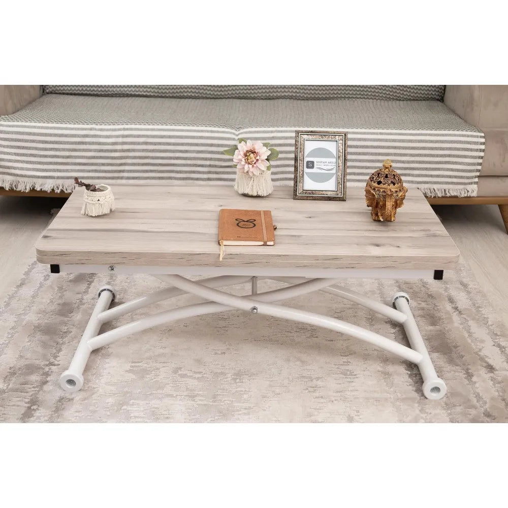 Mini Juppo Dışa K Akıllı Sehpa Üst Tabla Mdf Floransa Oval Köşe Alt Ayak Beyaz Renk