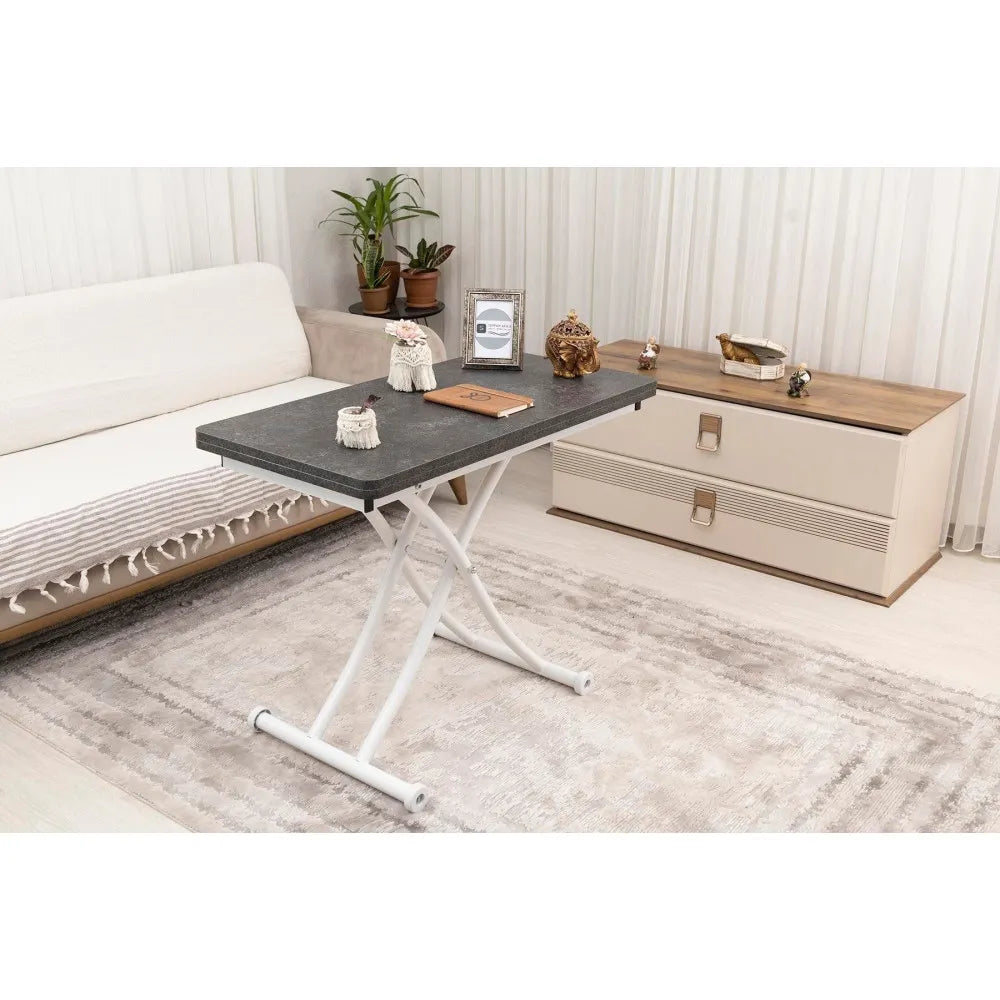 Mini Juppo İçe K Akıllı Sehpa Üst Tabla Mdf Frezeli Antrasit Oval Köşe Alt Beyaz Renk