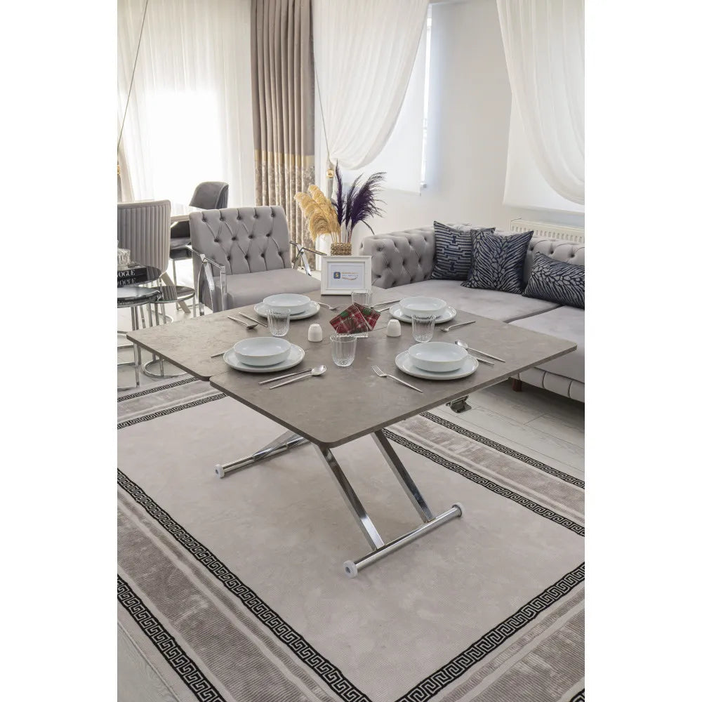 Home Üst Tabla Mdf Frezeli Latte  Oval Köşe Alt Ayak Krom Kaplama