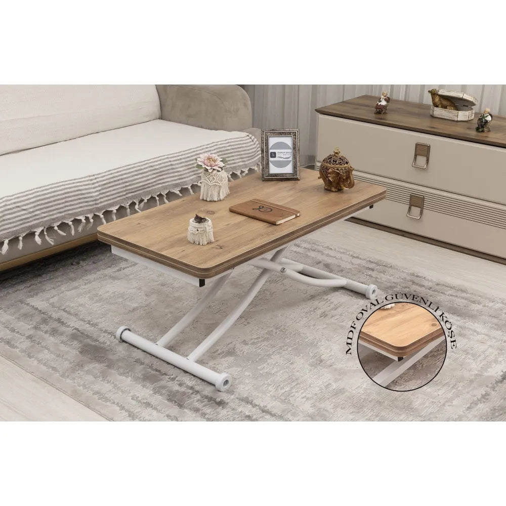 Mini Juppo İçe K Akıllı Sehpa Üst Tabla Mdf Efesçam Oval Köşe Alt Beyaz Renk
