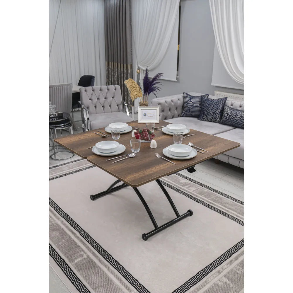 Juppo Üst Tabla Mdf Barok Koyu Ceviz Oval Köşe Alt Ayak Yuvarlak Siyah Dışa Kıvrım