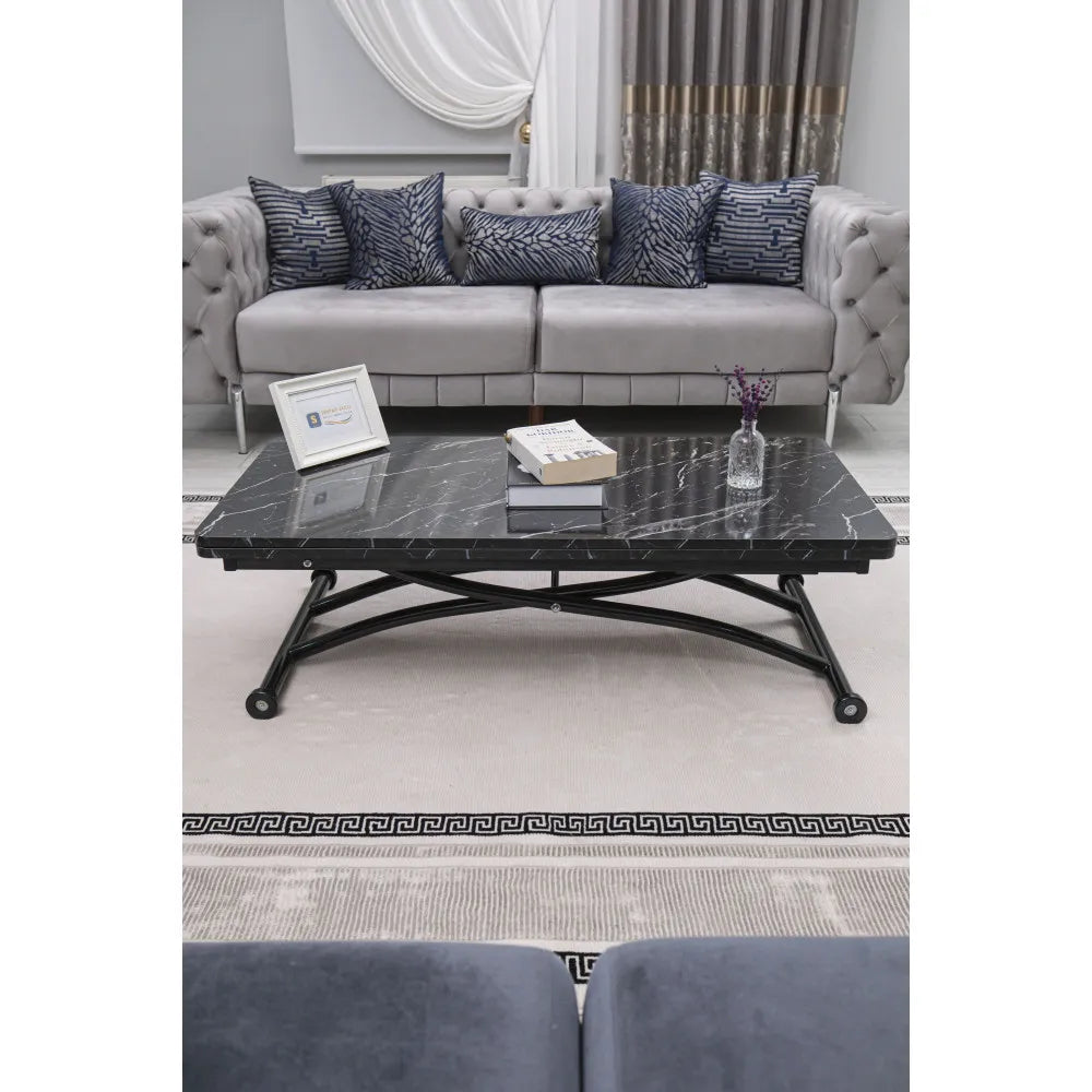 Juppo Üst Tabla Mdf Siyah Mermer Oval Köşe Alt Ayak Yuvarlak Siyah Dışa Kıvrım