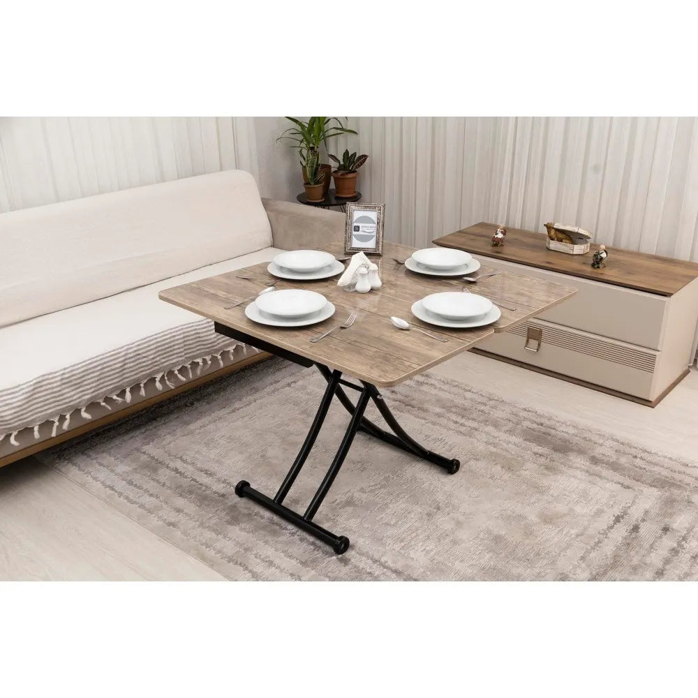 Mini Juppo İçe K Akıllı Sehpa Üst Tabla Mdf Antiklayt Oval Köşe Alt Siyah Renk