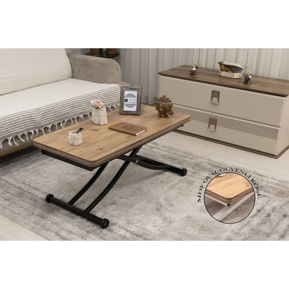 Mini Juppo İçe K Akıllı Sehpa Üst Tabla Mdf EfesÇam Oval Köşe Alt Siyah Renk