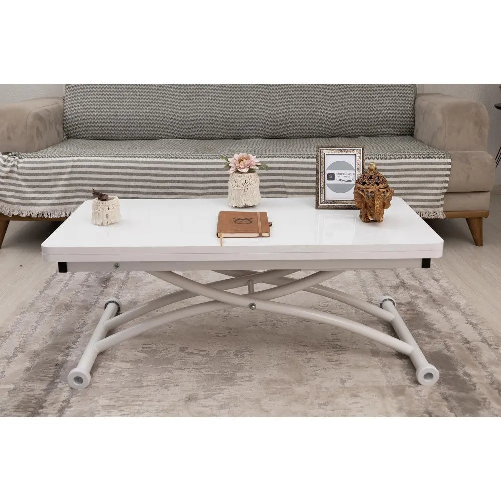 Mini Juppo Dışa K Akıllı Sehpa Üst Tabla Mdf Beyaz Oval Köşe Alt Beyaz Renk