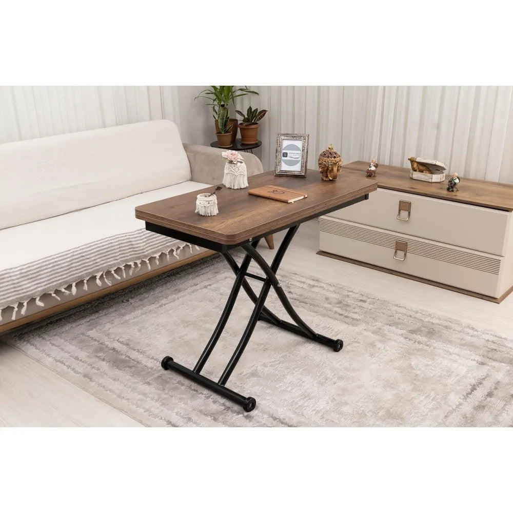 Mini Juppo İçe K Akıllı Sehpa Üst Tabla Mdf Barok Koyu Ceviz Oval Köşe Alt Ayak Siyah Renk