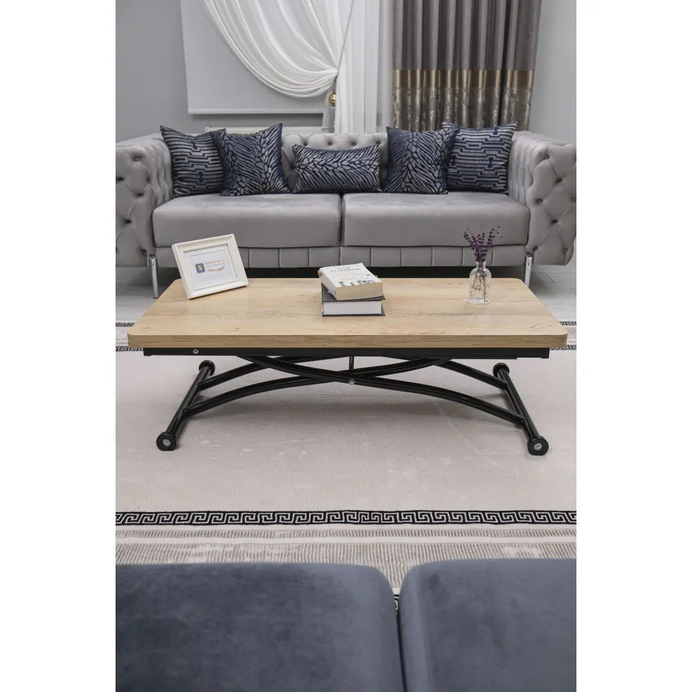 Juppo Üst Tabla Mdf Veli Meşe Oval Köşe Alt Ayak Yuvarlak Siyah Dışa Kıvrım