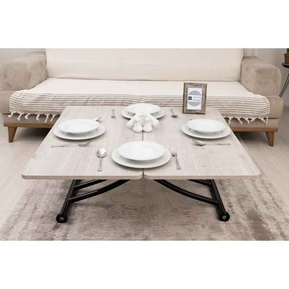 Mini Juppo İçe K Akıllı Sehpa Üst Tabla Mdf Lizbon Oval Köşe Alt Ayak Siyah Renk