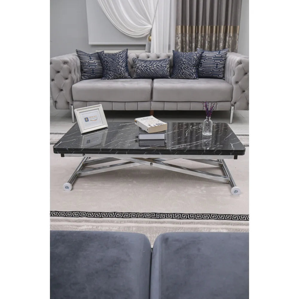 Home Üst Tabla Mdf Siyah Mermer Oval Köşe Alt Ayak Krom Kaplama