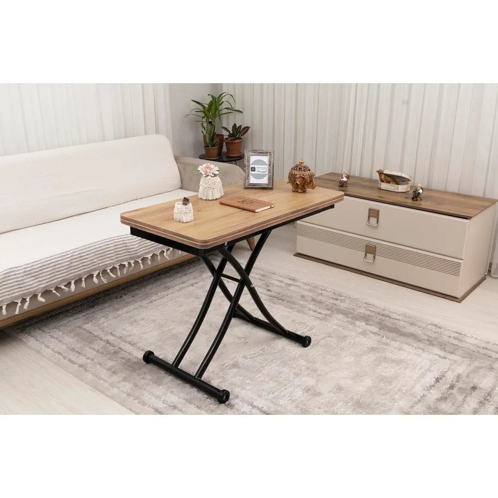 Mini Juppo İçe K Akıllı Sehpa Üst Tabla Mdf Katanya Oval Köşe Alt Siyah Renk