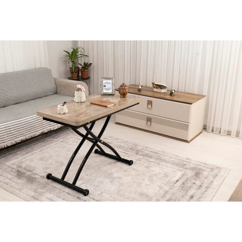 Mini Juppo Dışa K Akıllı Sehpa Üst Tabla Mdf Antiklayt Oval Köşe Alt Siyah Renk