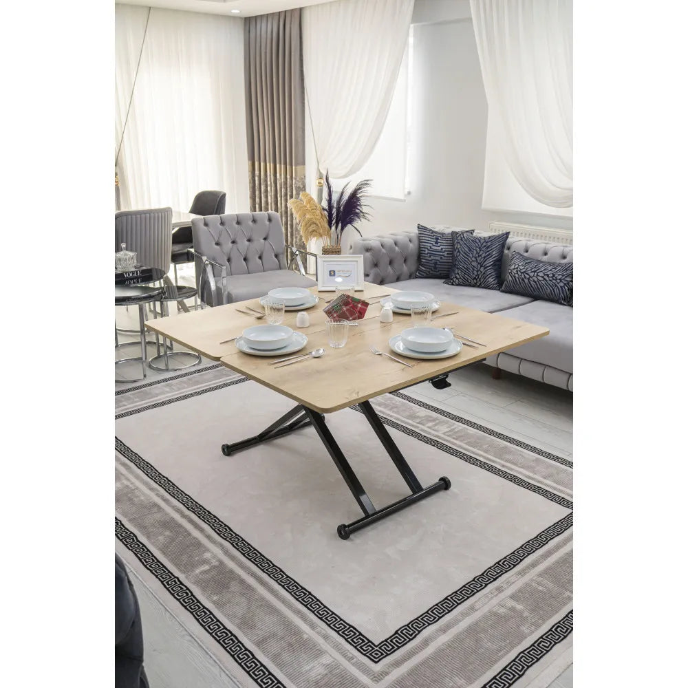 Home Üst Tabla Mdf Veli Meşe Oval Köşe Alt Ayak Siyah Renk