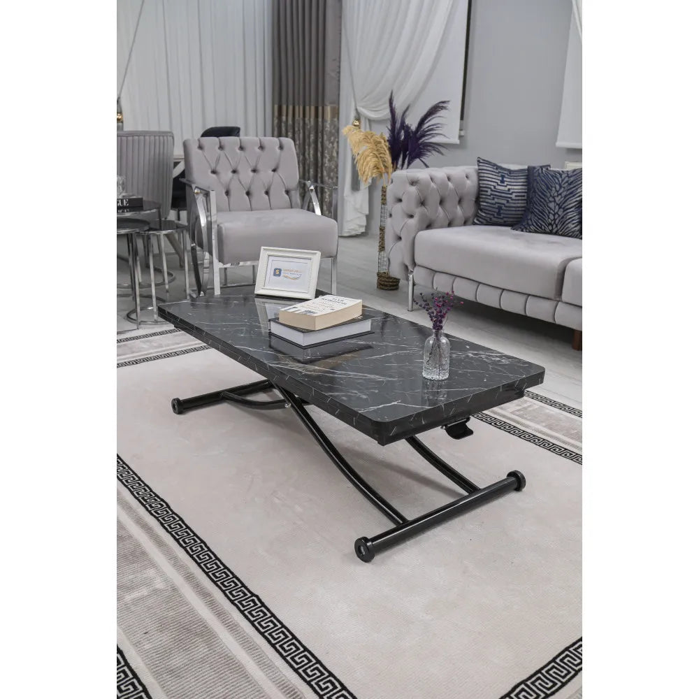 Juppo Üst Tabla Mdf Siyah Mermer Oval Köşe Alt Ayak Yuvarlak Siyah İçe Kıvrım