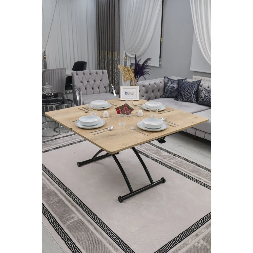 Juppo Üst Tabla Mdf Veli Meşe Oval Köşe Alt Ayak Yuvarlak Siyah Dışa Kıvrım