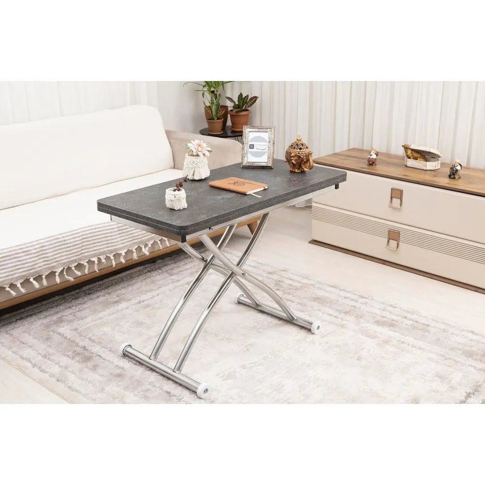 Mini Juppo Dışa K Akıllı Sehpa Üst Tabla Mdf Frezeli Antrasit Oval Köşe Alt Krom Kaplama