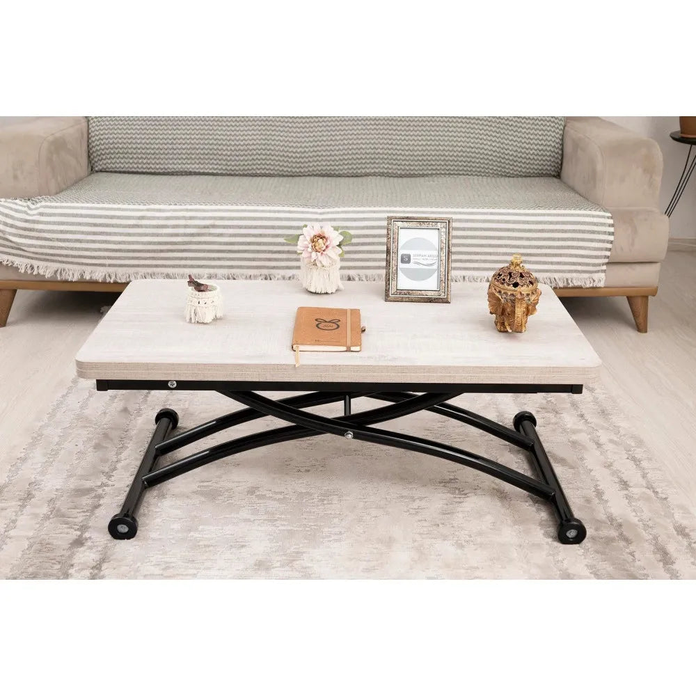 Mini Juppo Dışa K Akıllı Sehpa Üst Tabla Mdf Lizbon Oval Köşe Alt Ayak Siyah Renk