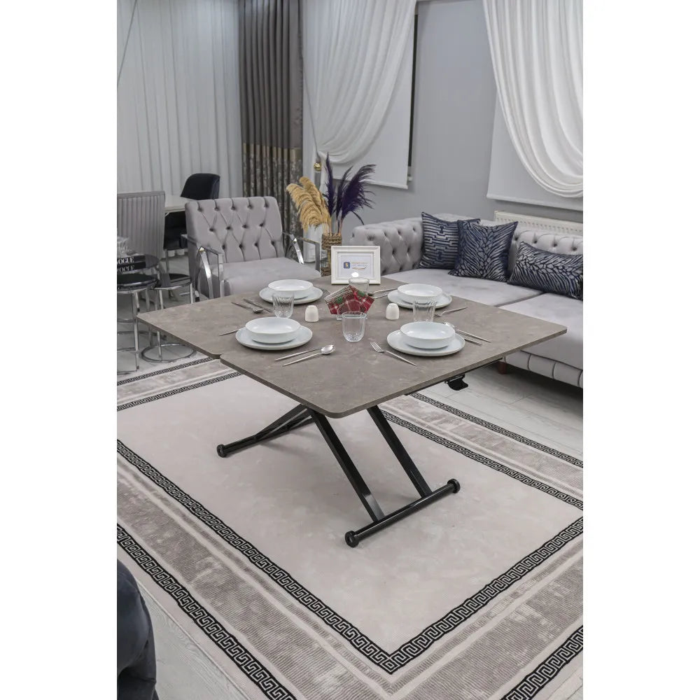 Home Üst Tabla Mdf Frezeli Latte  Oval Köşe Alt Ayak Siyah Renk