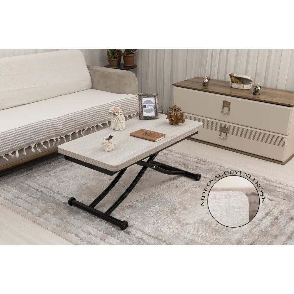 Mini Juppo İçe K Akıllı Sehpa Üst Tabla Mdf Lizbon Oval Köşe Alt Ayak Siyah Renk