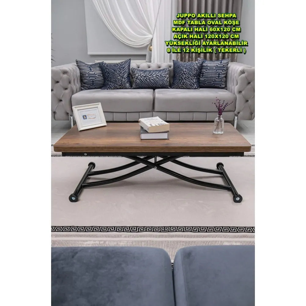 Juppo Üst Tabla Mdf Barok Koyu Ceviz Oval Köşe Alt Ayak Yuvarlak Siyah İçe Kıvrım