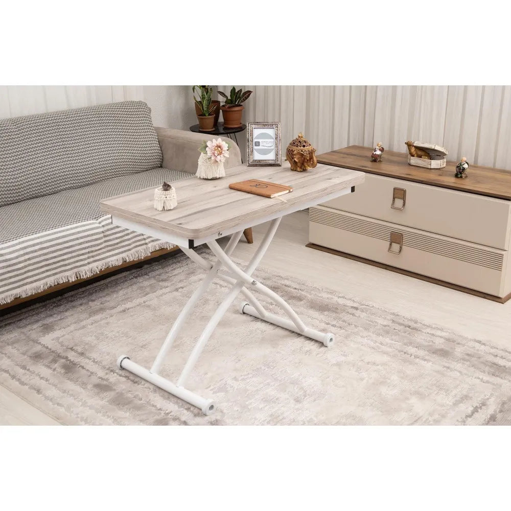 Mini Juppo Dışa K Akıllı Sehpa Üst Tabla Mdf Floransa Oval Köşe Alt Ayak Beyaz Renk