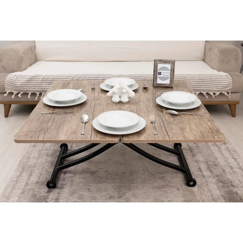 Mini Juppo İçe K Akıllı Sehpa Üst Tabla Mdf Antiklayt Oval Köşe Alt Siyah Renk