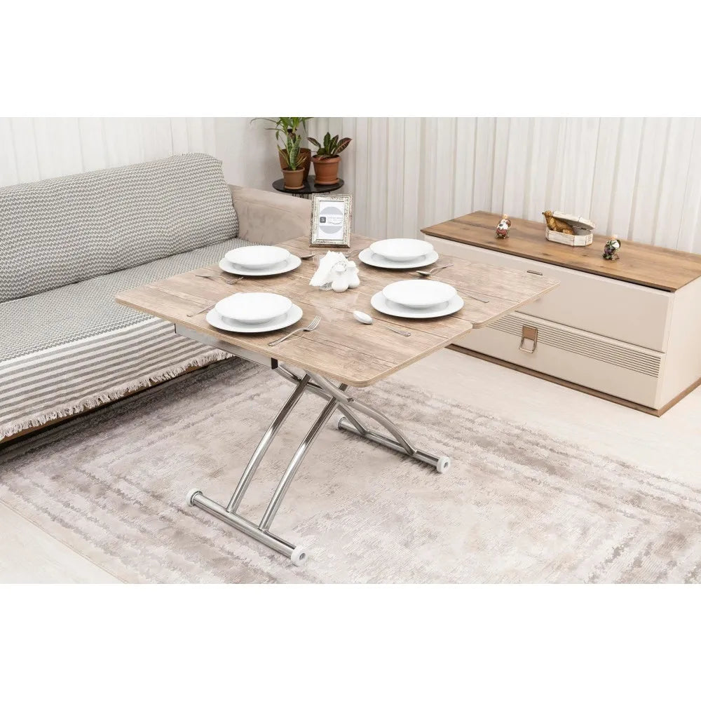 Mini Juppo Dışa K Akıllı Sehpa Üst Tabla Mdf Antiklayt Oval Köşe Alt Krom Kaplama