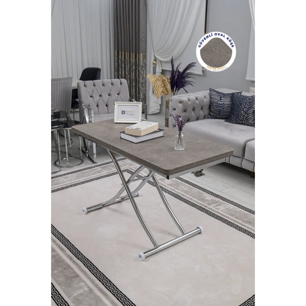 Juppo Üst Tabla Mdf Frezeli Latte Oval Köşe Alt Ayak Yuvarlak Krom Kaplama İçe Kıvrım