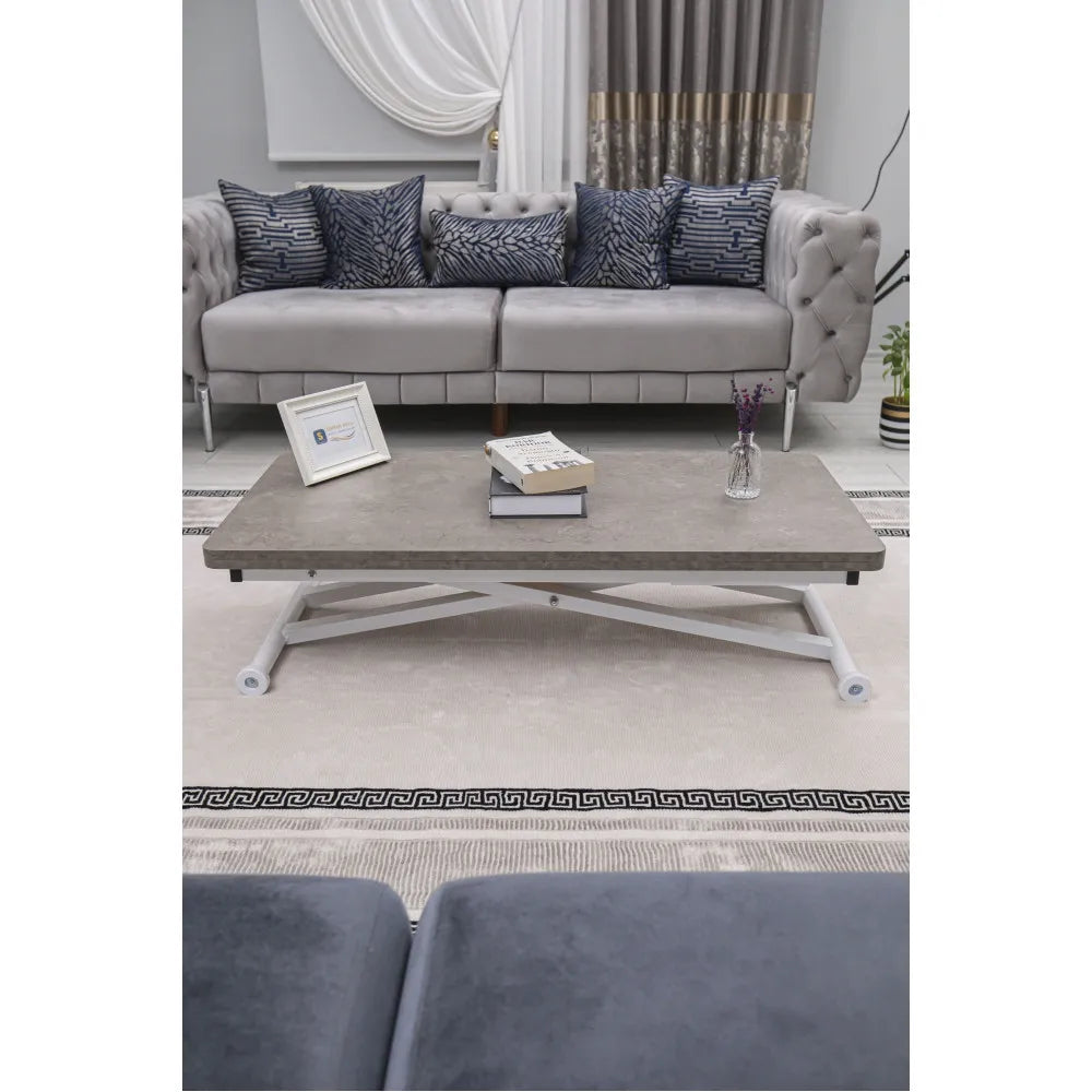 Home Üst Tabla Mdf  Frezeli Latte Oval Köşe Alt Ayak Beyaz Renk