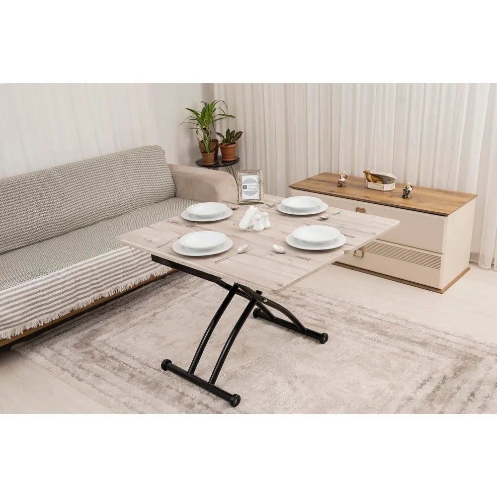 Mini Juppo Dışa K Akıllı Sehpa Üst Tabla Mdf Floransa Oval Köşe Alt Ayak Siyah Renk