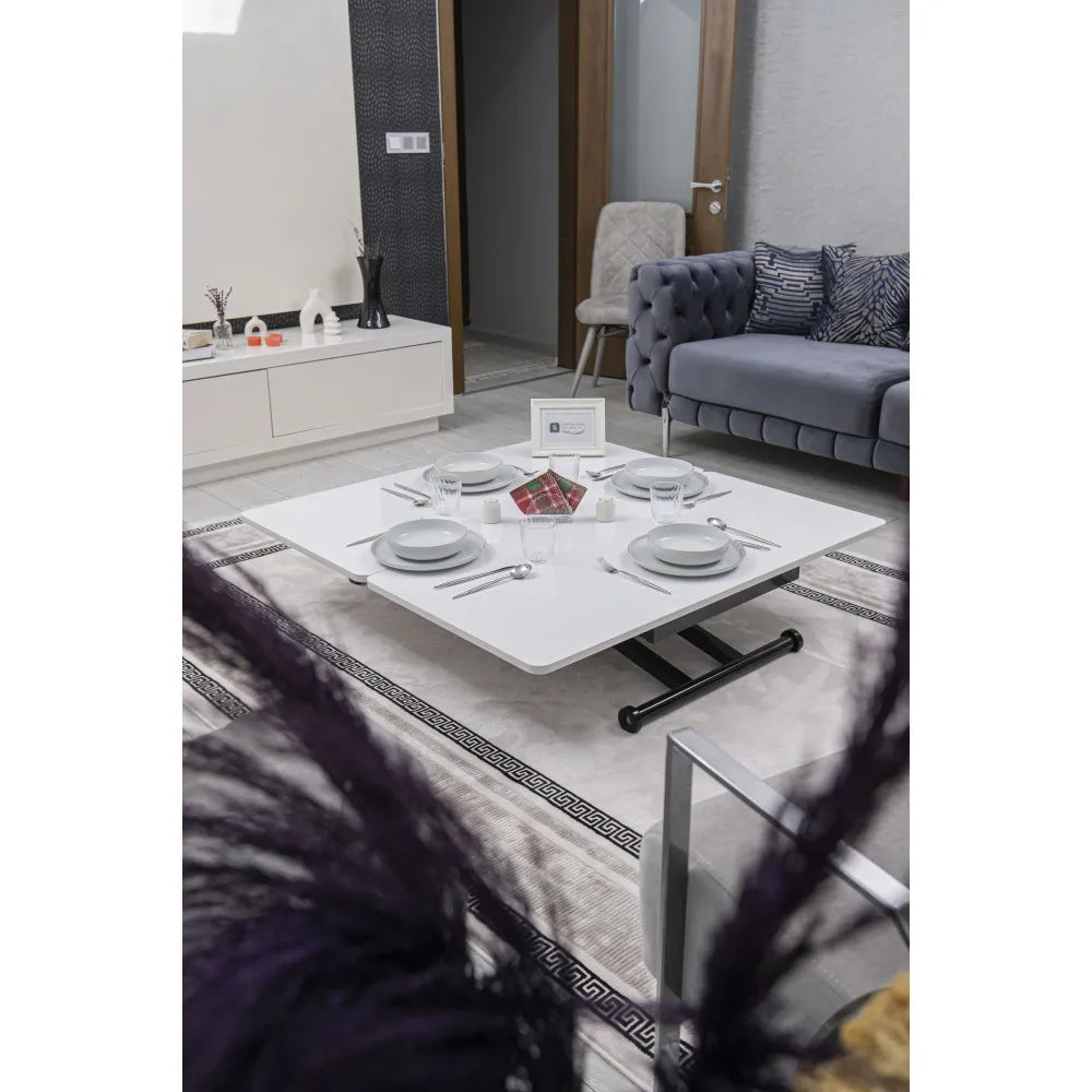 Home Üst Tabla Mdf Beyaz Oval Köşe Alt Ayak Siyah Renk