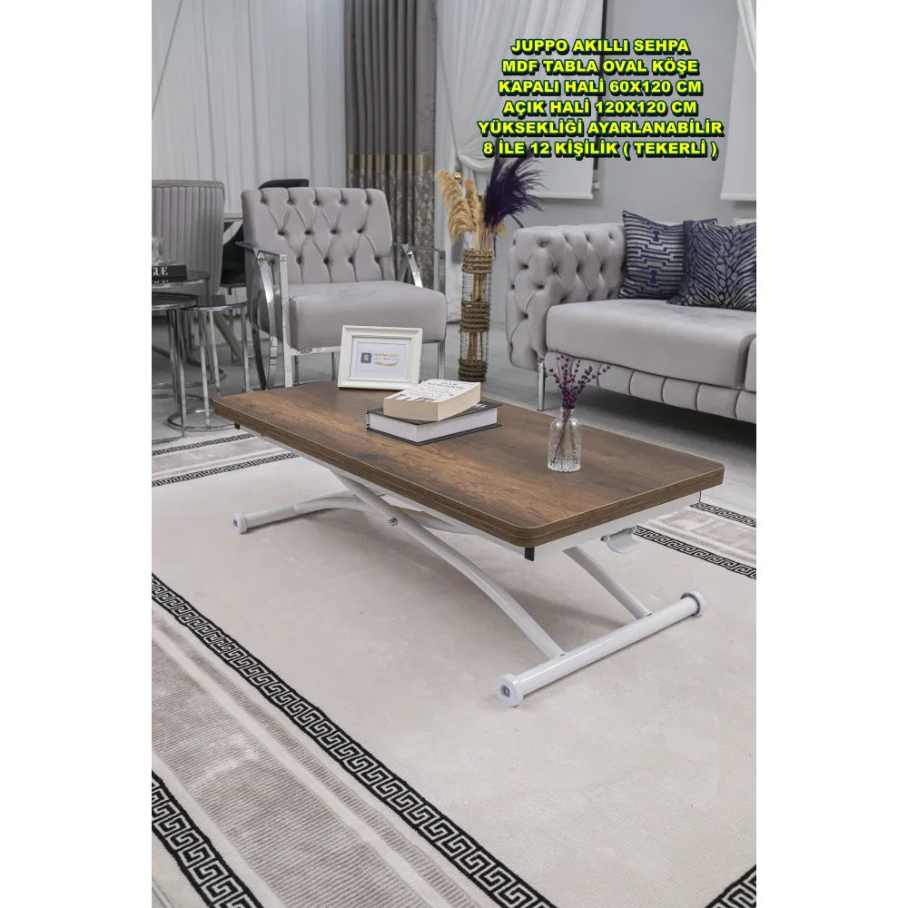 Juppo Üst Tabla Mdf Barok Koyu Ceviz Oval Köşe Alt Ayak Yuvarlak Beyaz Dışa Kıvrım