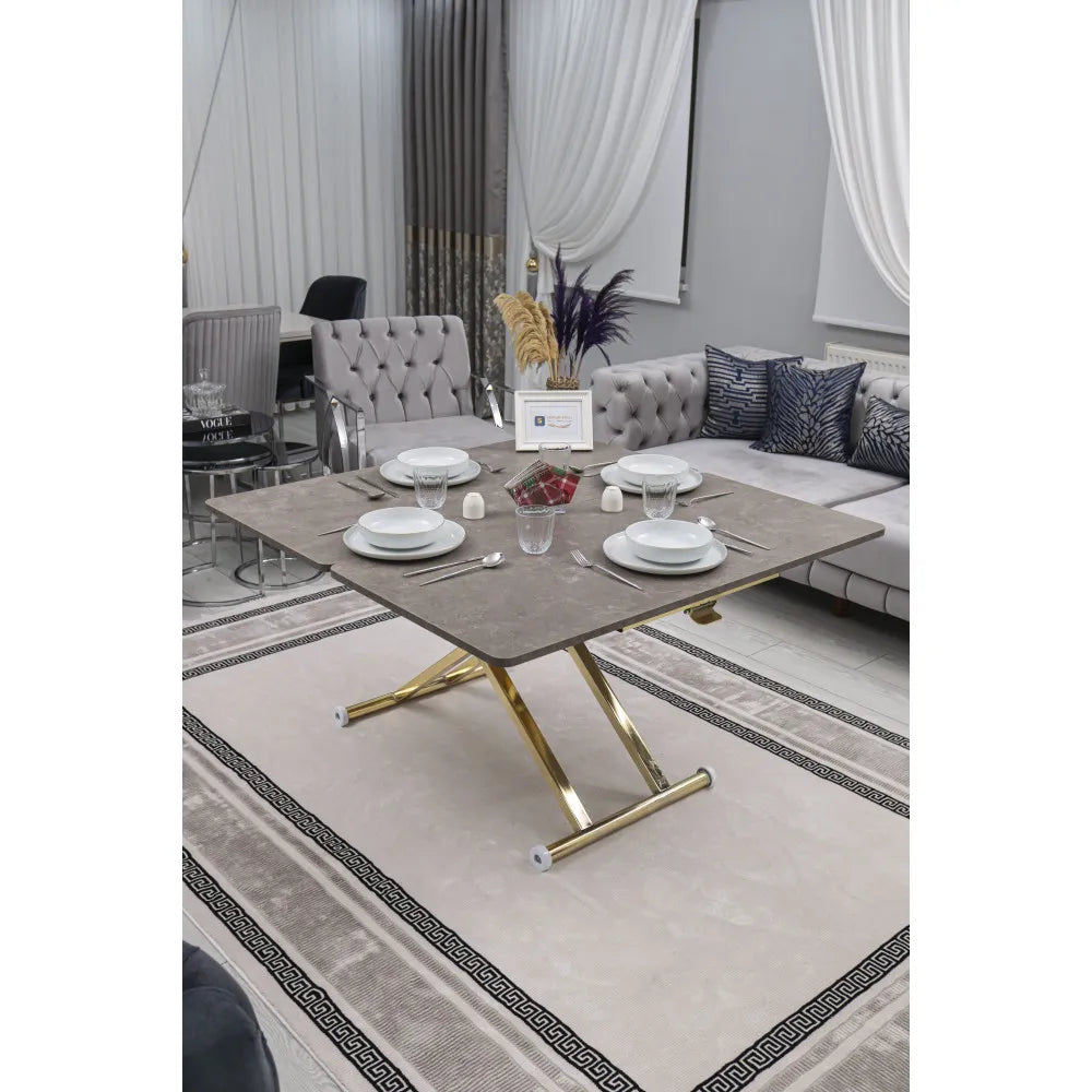 Home Üst Tabla Mdf Papatya Oval Köşe Alt Ayak Gold Kaplama