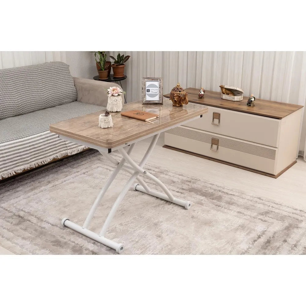 Mini Juppo Dışa K Akıllı Sehpa Üst Tabla Mdf Antiklayt Oval Köşe Alt Ayak Beyaz Renk