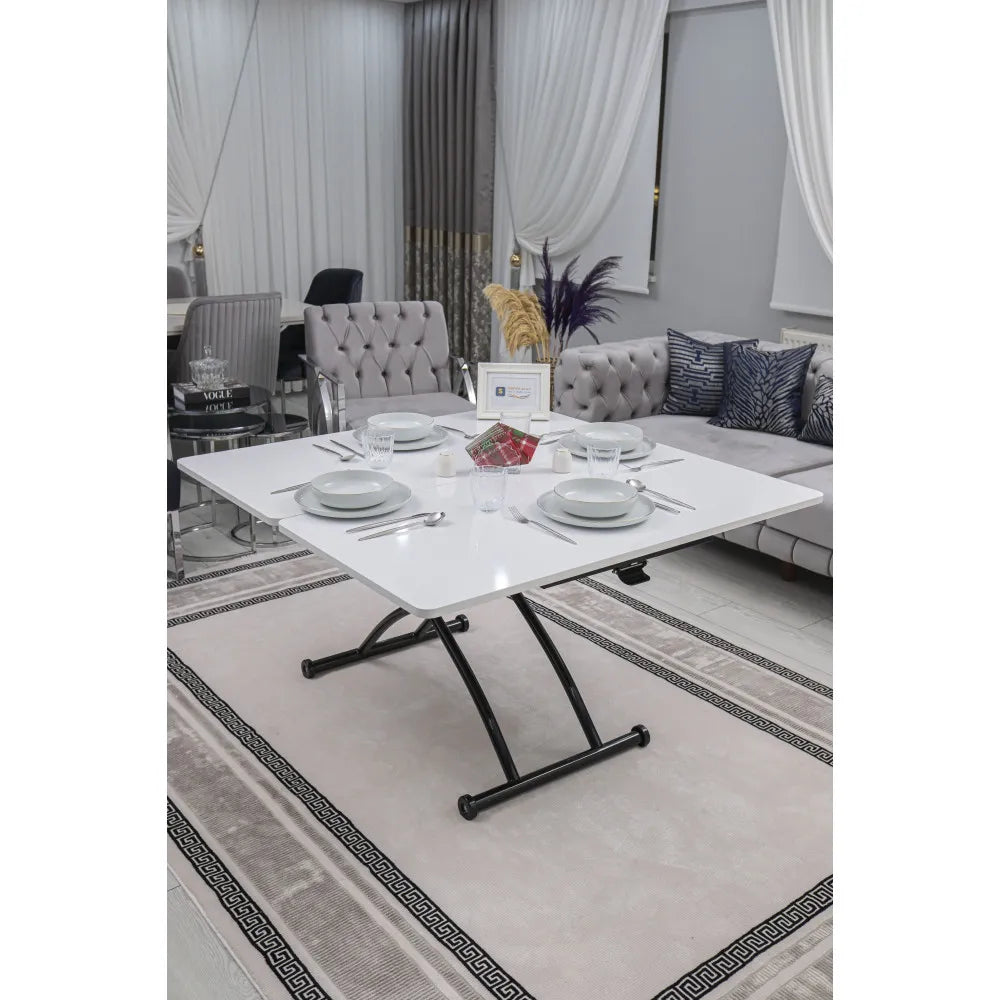 Juppo Üst Tabla Mdf Beyaz Oval Köşe Alt Ayak Yuvarlak Siyah Dışa Kıvrım