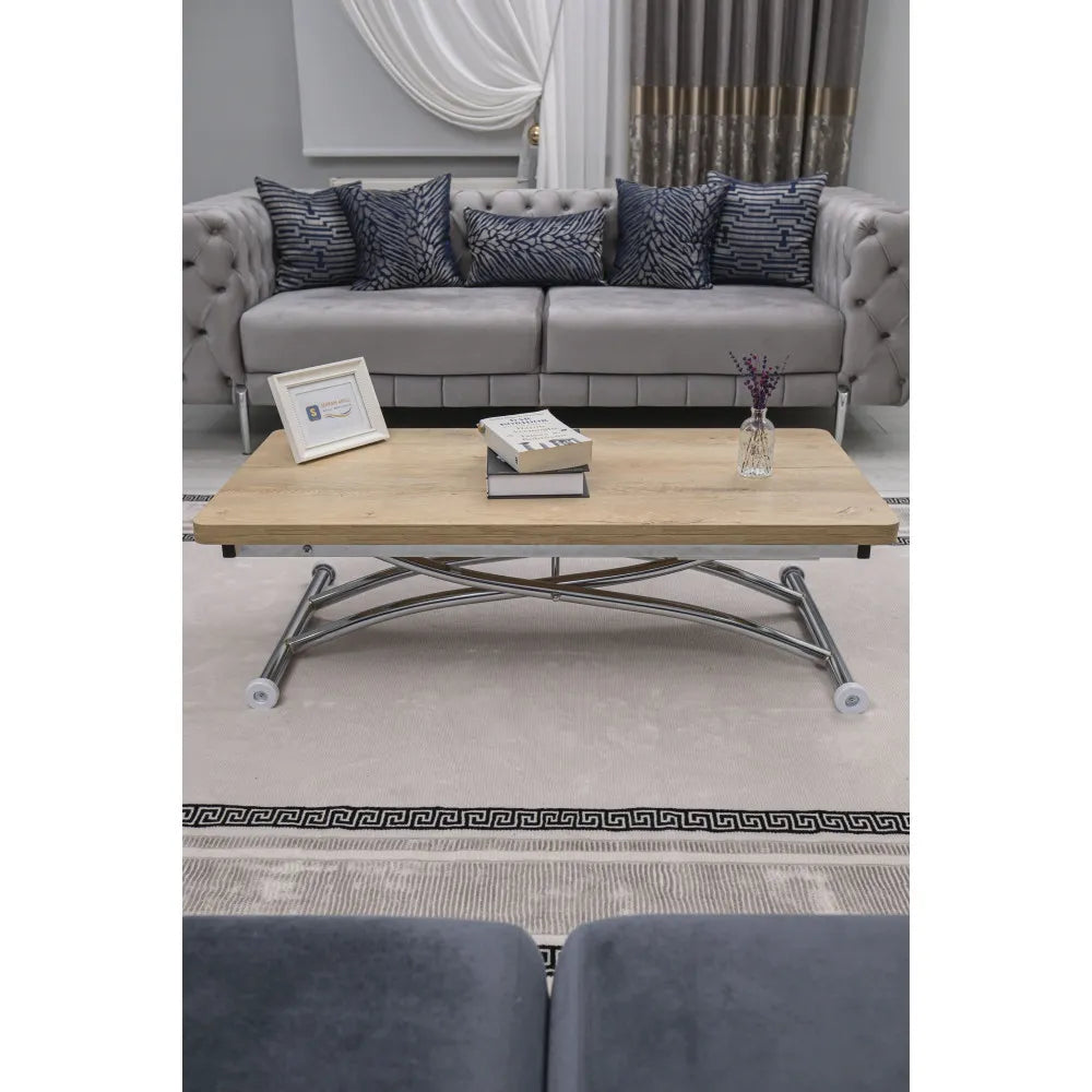 Juppo Üst Tabla Mdf Veli Meşe Oval Köşe Alt Ayak Yuvarlak Krom Kaplama Dışa Kıvrım