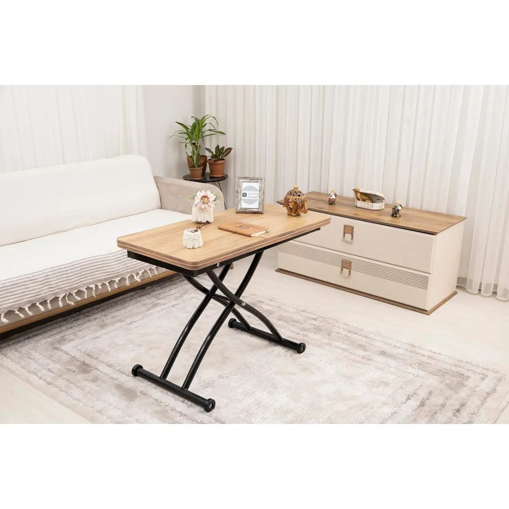 Mini Juppo Dışa K Akıllı Sehpa Üst Tabla Mdf Katanya Oval Köşe Alt Siyah Renk