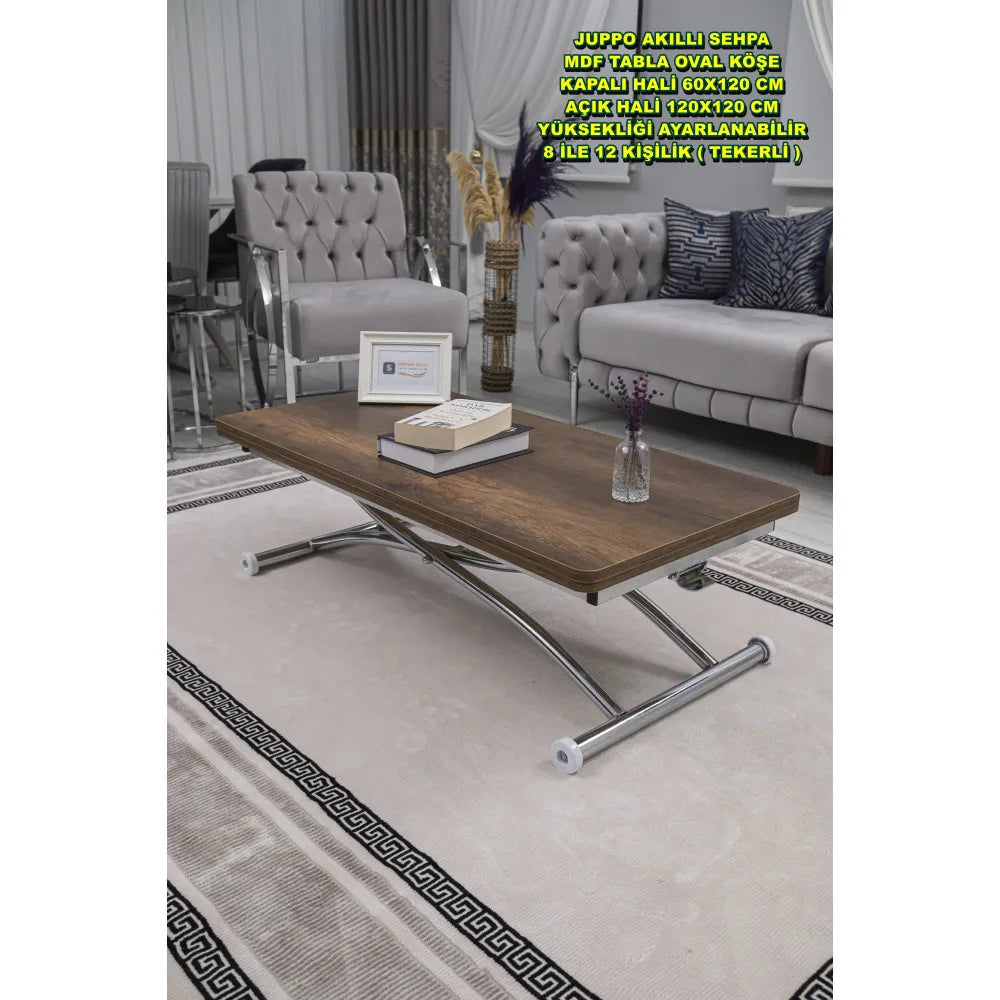 Juppo Üst Tabla Mdf Barok Koyu Ceviz Oval Köşe Alt Ayak Yuvarlak Krom Kaplama Dışa Kıvrım