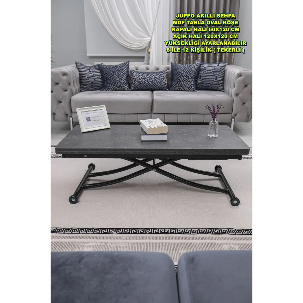 Juppo Üst Tabla Mdf Frezeli Antrasit Oval Köşe Alt Ayak Yuvarlak Siyah İçe Kıvrım