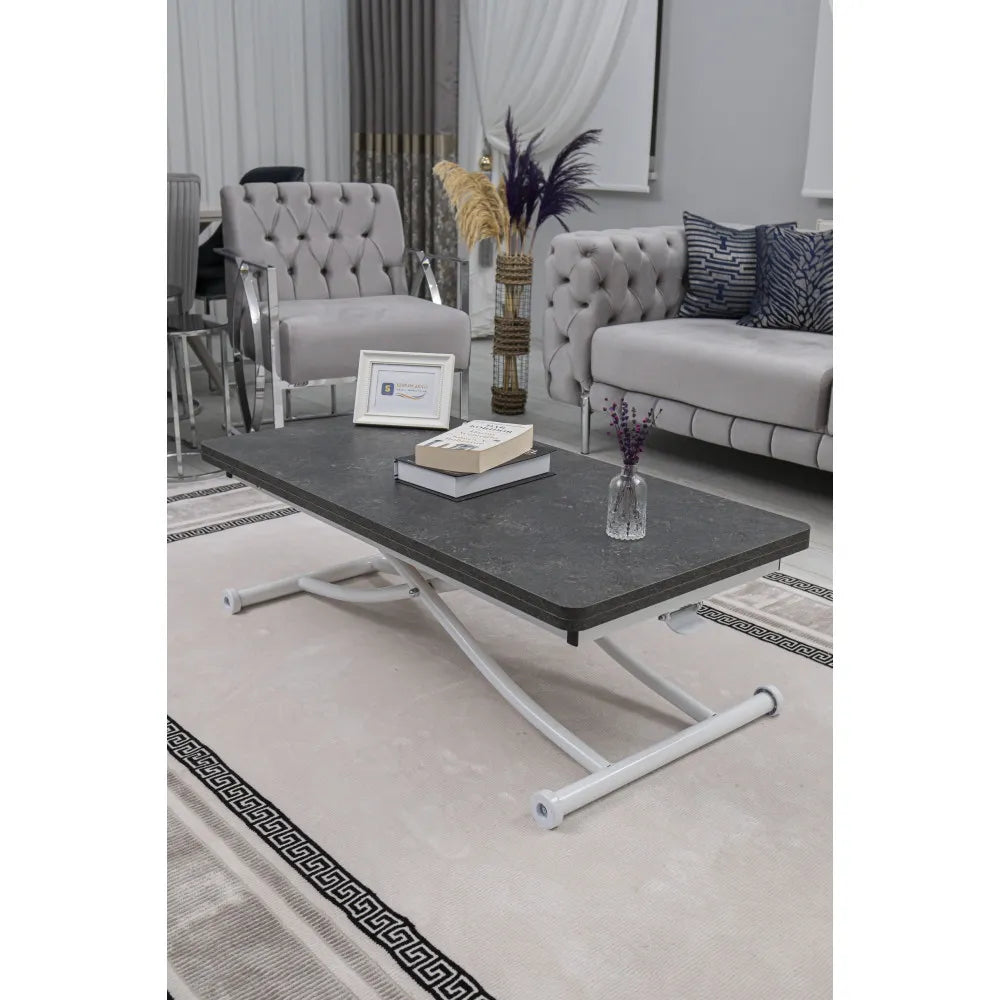 Juppo Üst Tabla Mdf Frezeli Antrasit Oval Köşe Alt Ayak Yuvarlak Beyaz İçe Kıvrım