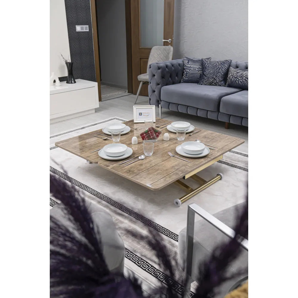 Home Üst Tabla Mdf Antiklayt Oval Köşe Alt Ayak Gold Kaplama