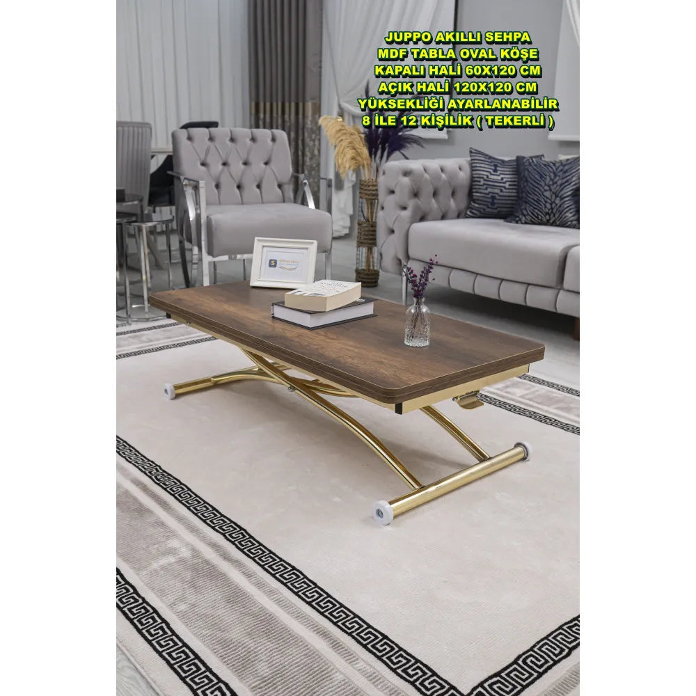 Juppo Üst Tabla Mdf Barok Koyu Ceviz Oval Köşe Alt Ayak Yuvarlak Gold Kaplama Dışa Kıvrım