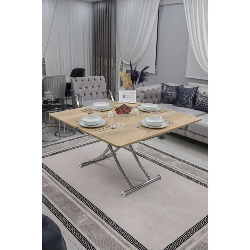 Juppo Üst Tabla Mdf Veli Meşe Oval Köşe Alt Ayak Yuvarlak Krom Kaplama İçe Kıvrım