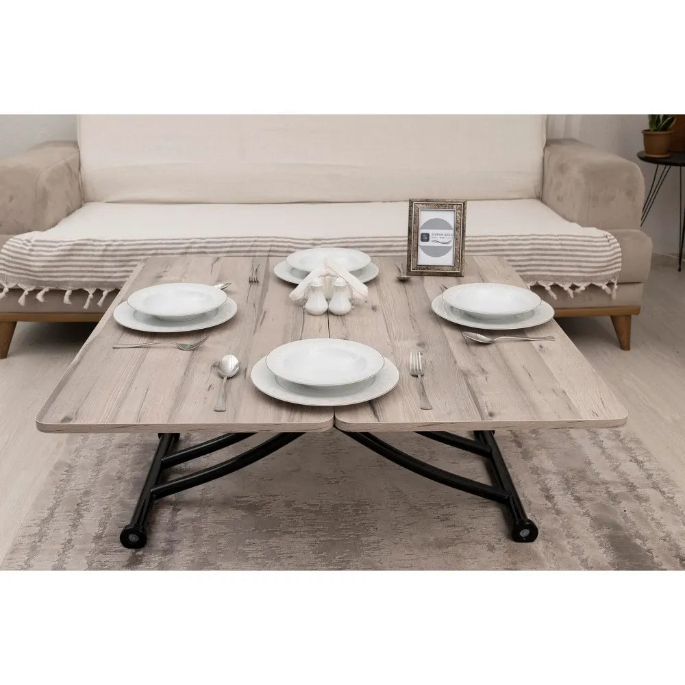 Mini Juppo İçe K Akıllı Sehpa Üst Tabla Mdf Floransa Oval Köşe Alt Ayak Siyah Renk