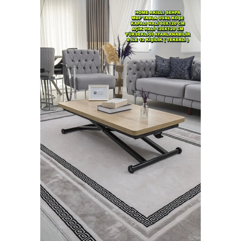 Home Üst Tabla Mdf Veli Meşe Oval Köşe Alt Ayak Siyah Renk