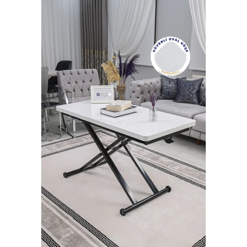 Home Üst Tabla Mdf Beyaz Oval Köşe Alt Ayak Siyah Renk