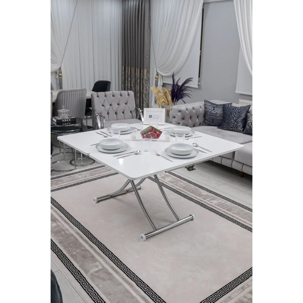 Juppo Üst Tabla Mdf Beyaz Oval Köşe Alt Ayak Yuvarlak Krom Kaplama İçe Kıvrım