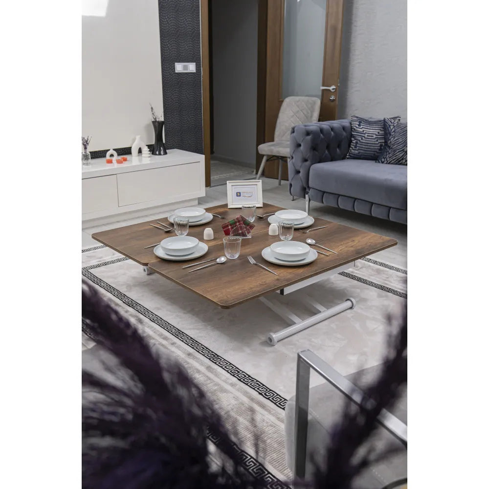 Home Üst Tabla Mdf Barok Koyu Ceviz Oval Köşe Alt Ayak Beyaz Renk