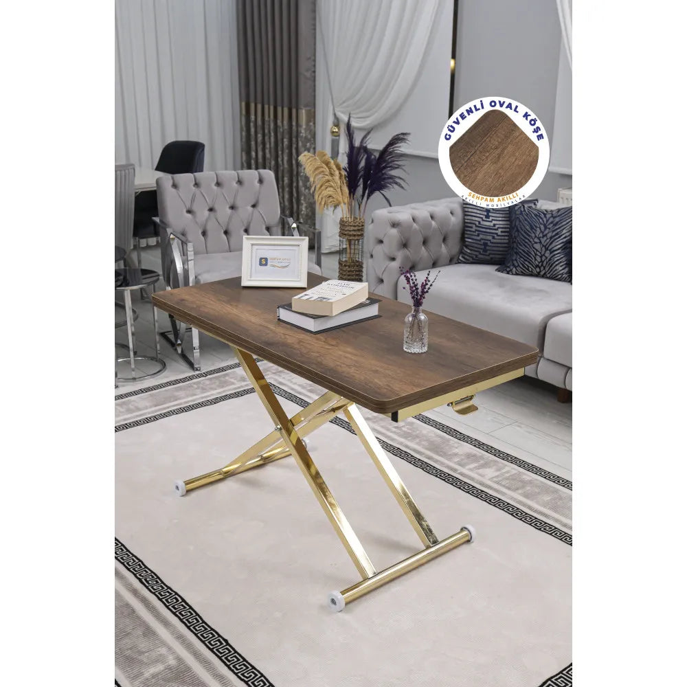 Home Üst Tabla Mdf Barok Koyu Ceviz Oval Köşe Alt Ayak Gold Kaplama