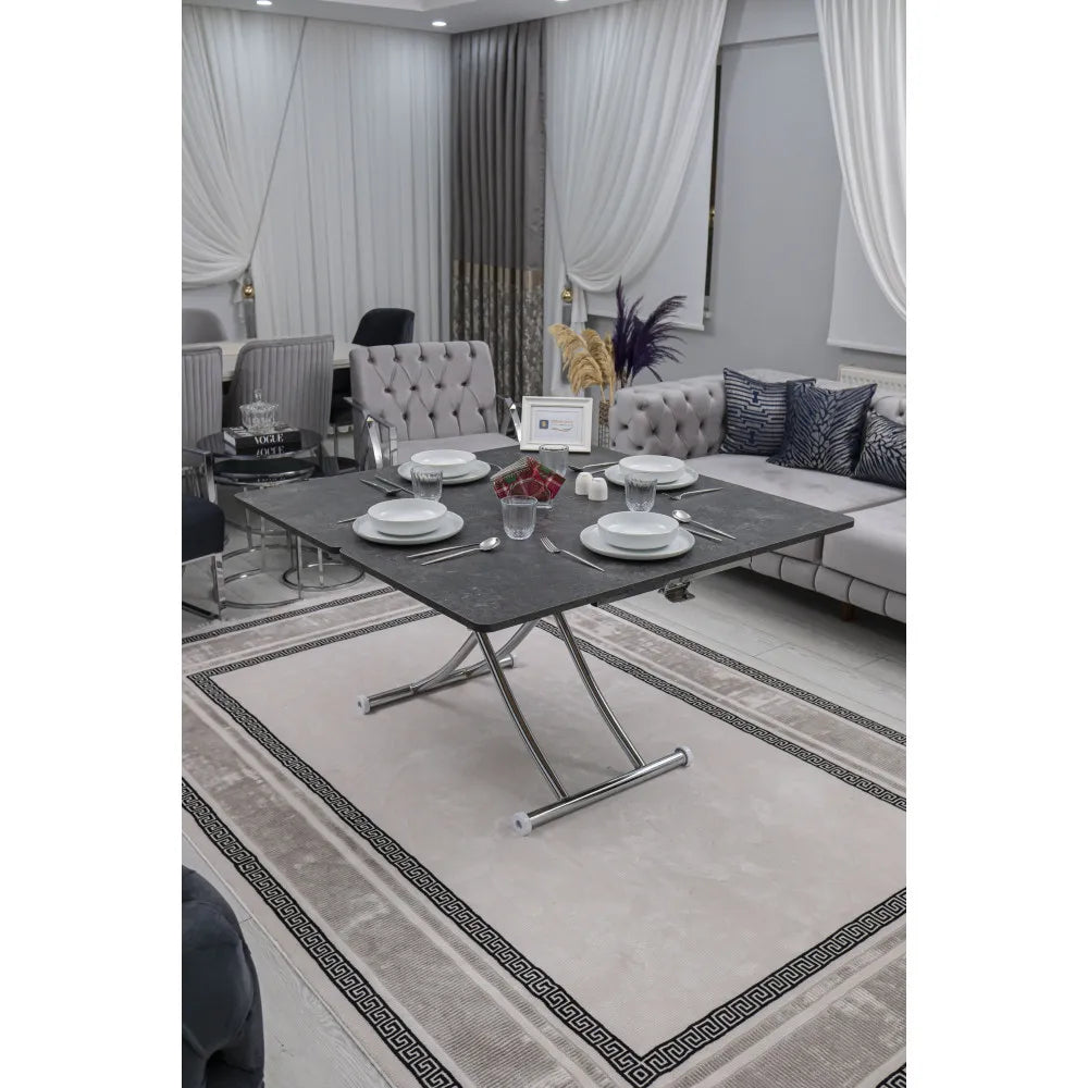 Juppo Üst Tabla Mdf Frezeli Antrasit Oval Köşe Alt Ayak Yuvarlak Krom Kaplama İçe Kıvrım